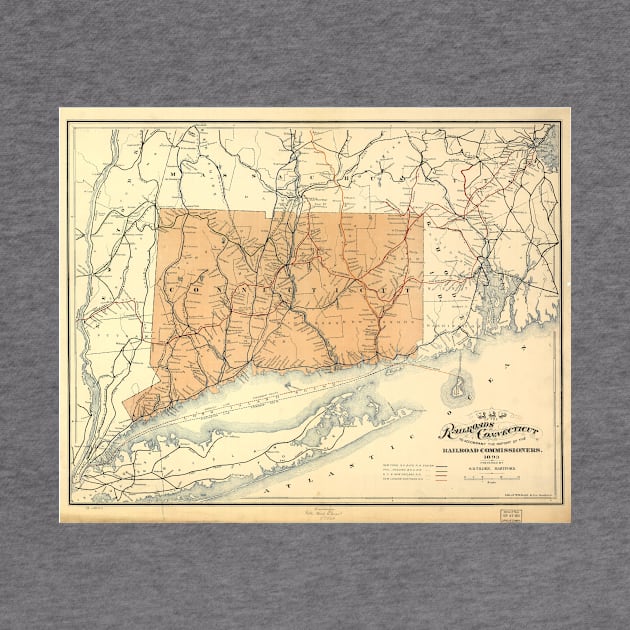 Vintage Connecticut Railroad Map (1893) by Bravuramedia